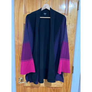 Vintage Jean Muir Old Money Color-block Kimono Sleeves Open Front Tie Cardigan